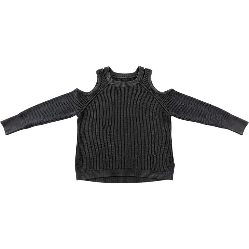 Hollister Women's Gray Ribbed Cold Shoulder Cotton Knit Sweater Size Small